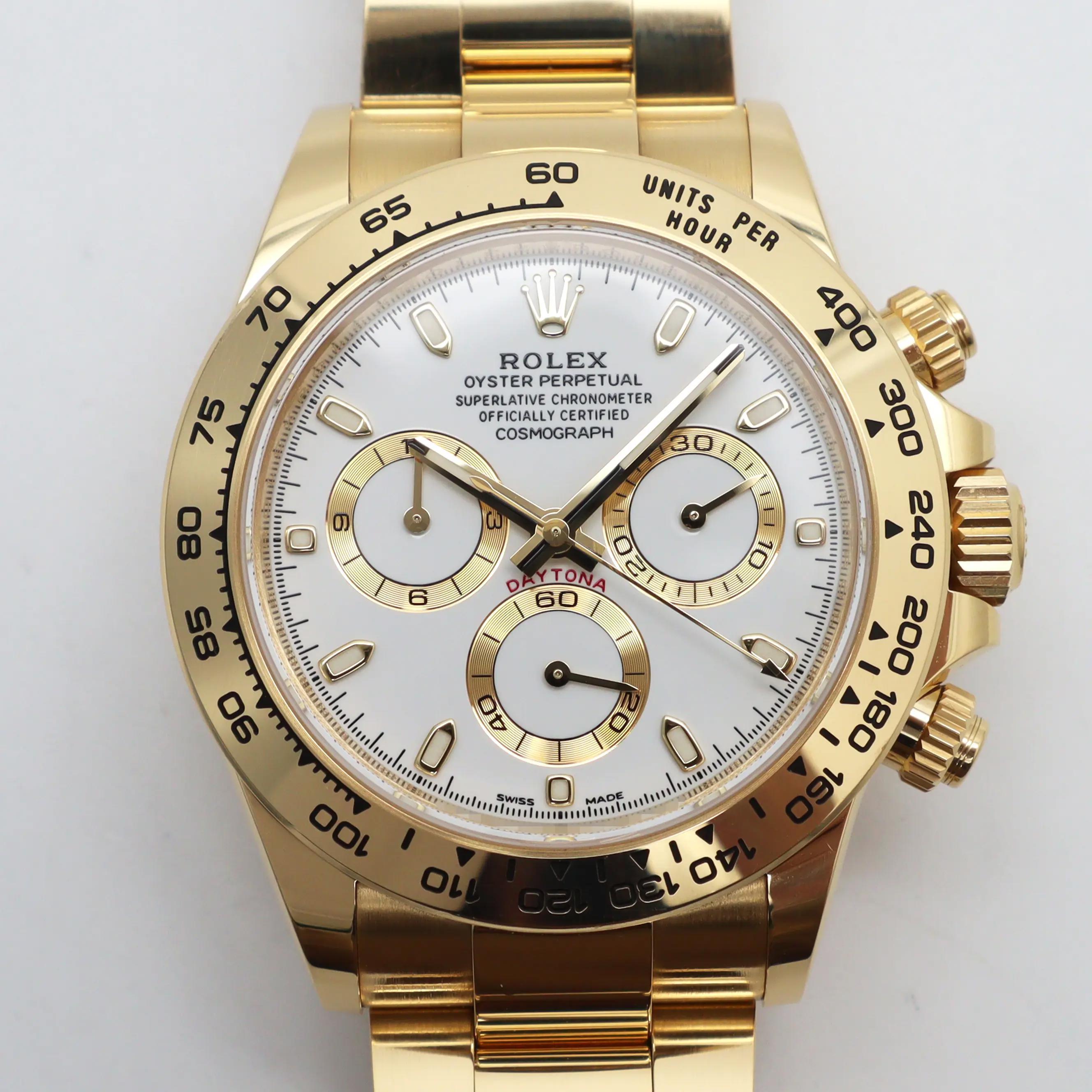 Men's Rolex Cosmograph Daytona 18k Gold Stick White Dial Automatic Watch 116508 For Sale