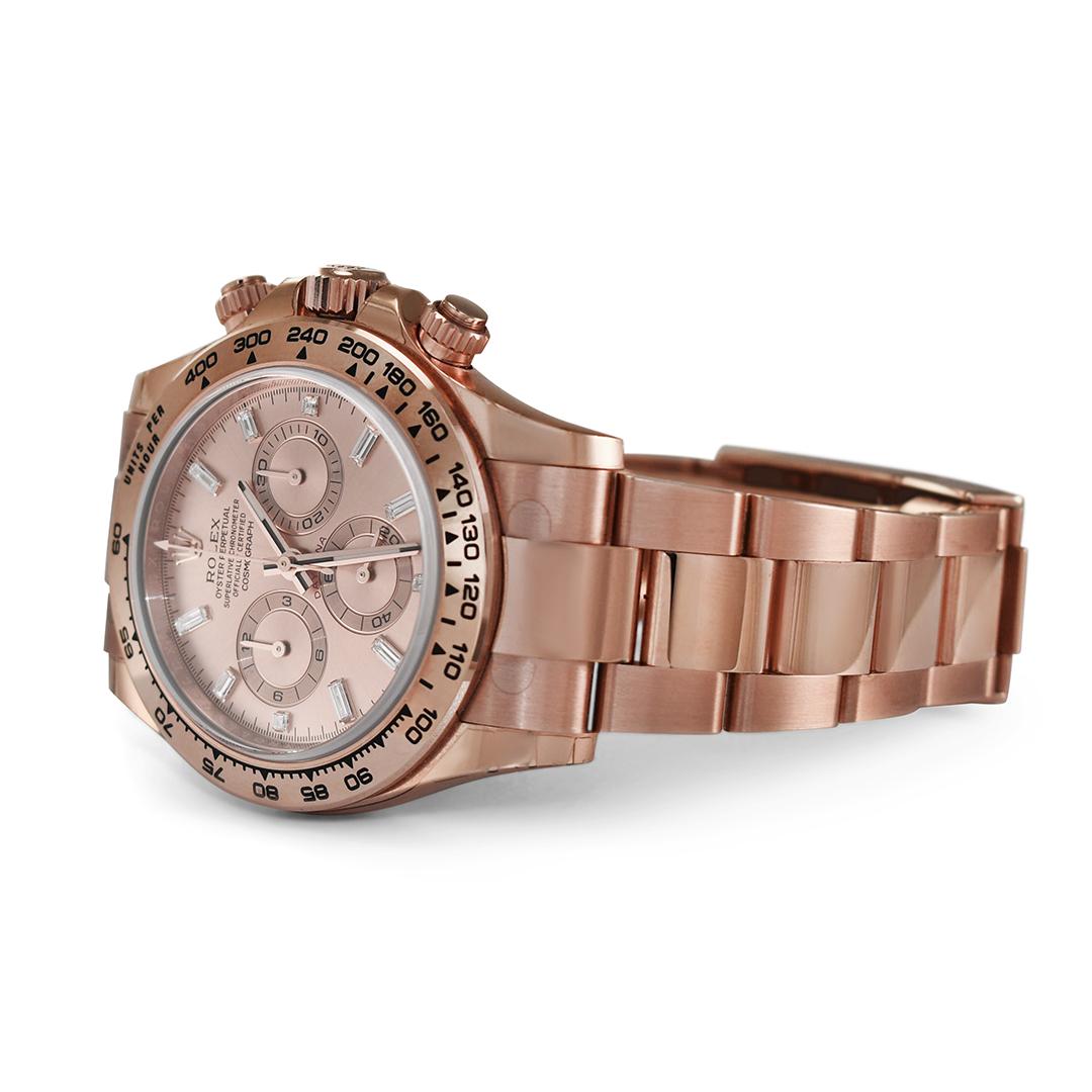 Baguette Cut Rolex Cosmograph Daytona 18K Rose gold, MDL 116505 Factory Diamond Pink Dial For Sale