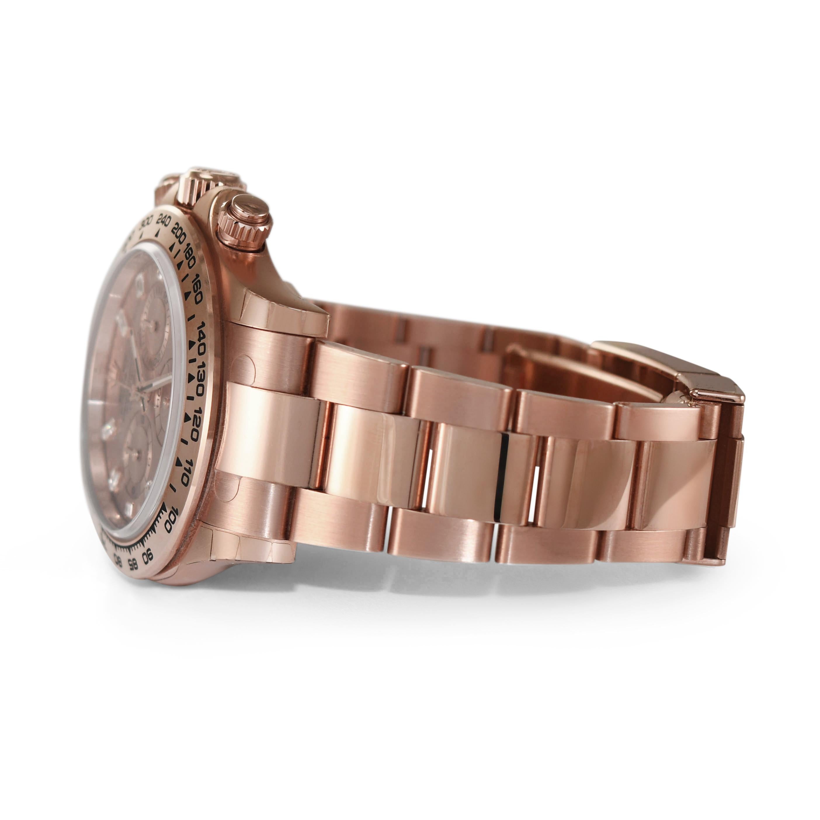 Rolex Cosmograph Daytona 18K Rose gold, MDL 116505 Factory Diamond Pink Dial In Excellent Condition For Sale In Laguna Beach, CA