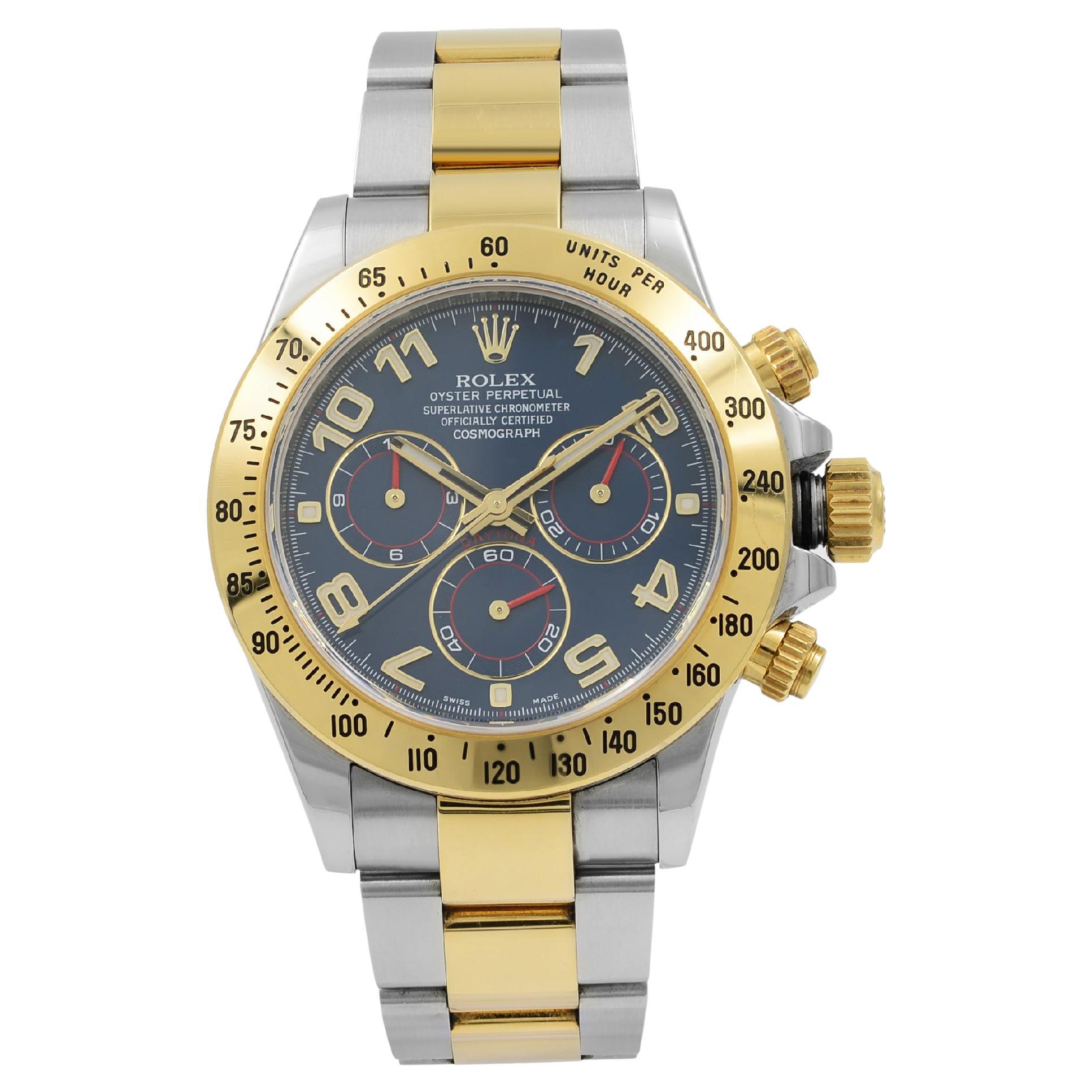 Rolex Cosmograph Daytona 18K Yellow Gold Blue Racing Dial Mens Watch 116523