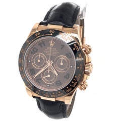 Rolex Cosmograph Daytona 18kt Everose Gold Ceramic Chronograph Croc Strap