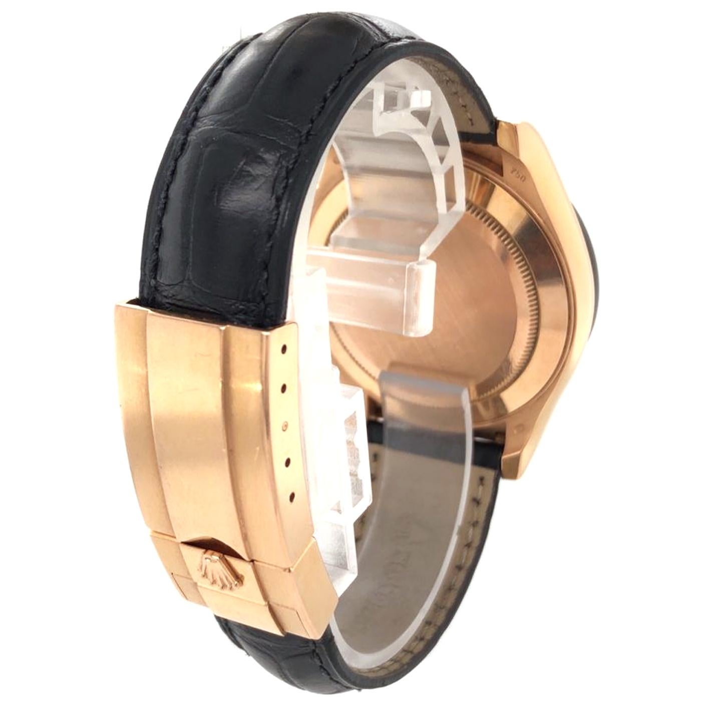 Women's or Men's Rolex Cosmograph Daytona 18kt Everose Gold Ceramic Chronograph Croc Strap