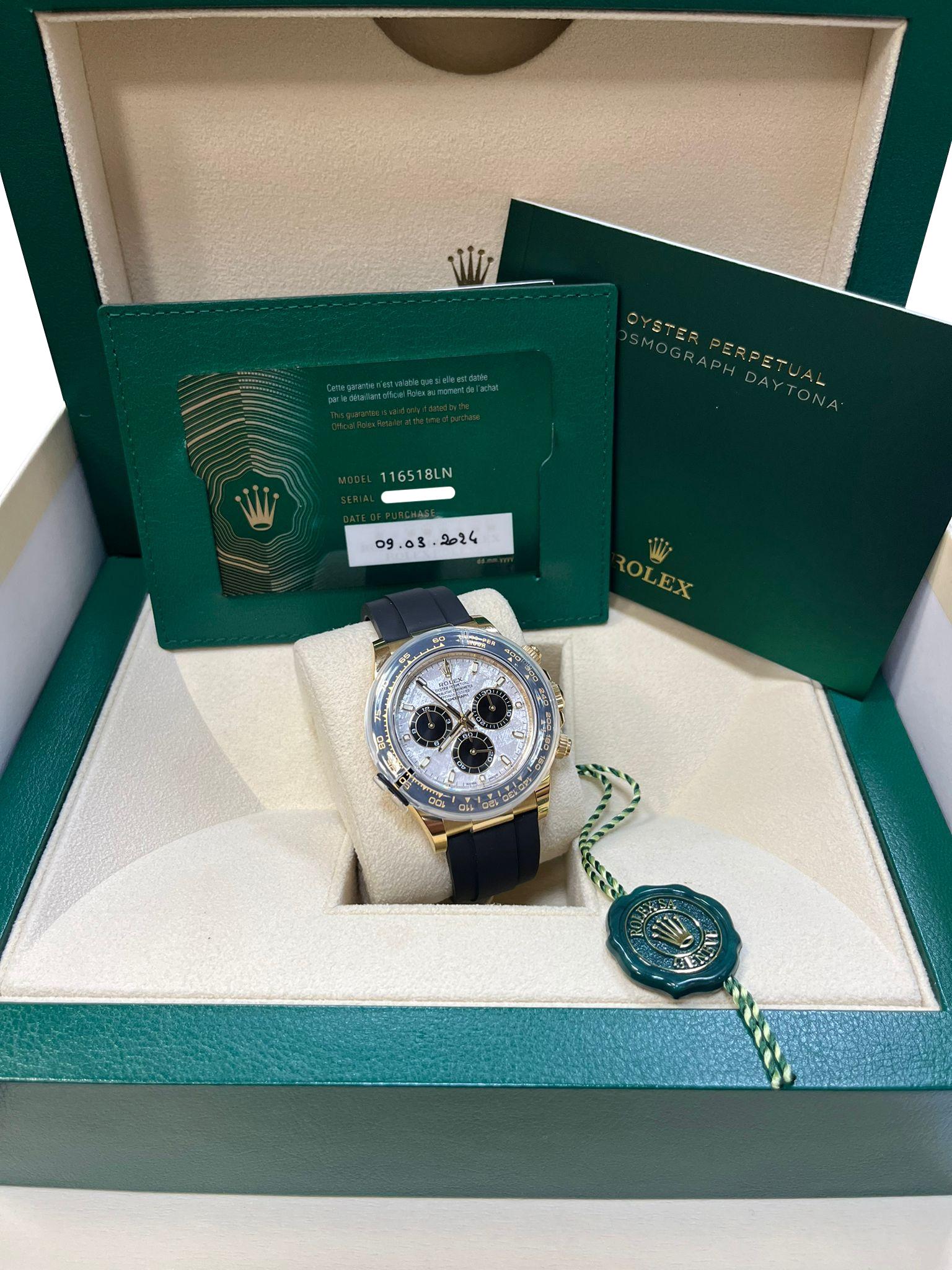 Rolex Cosmograph Daytona 40 Meteorite Dial Oysterflex Yellow Gold Watch 116518LN For Sale 5