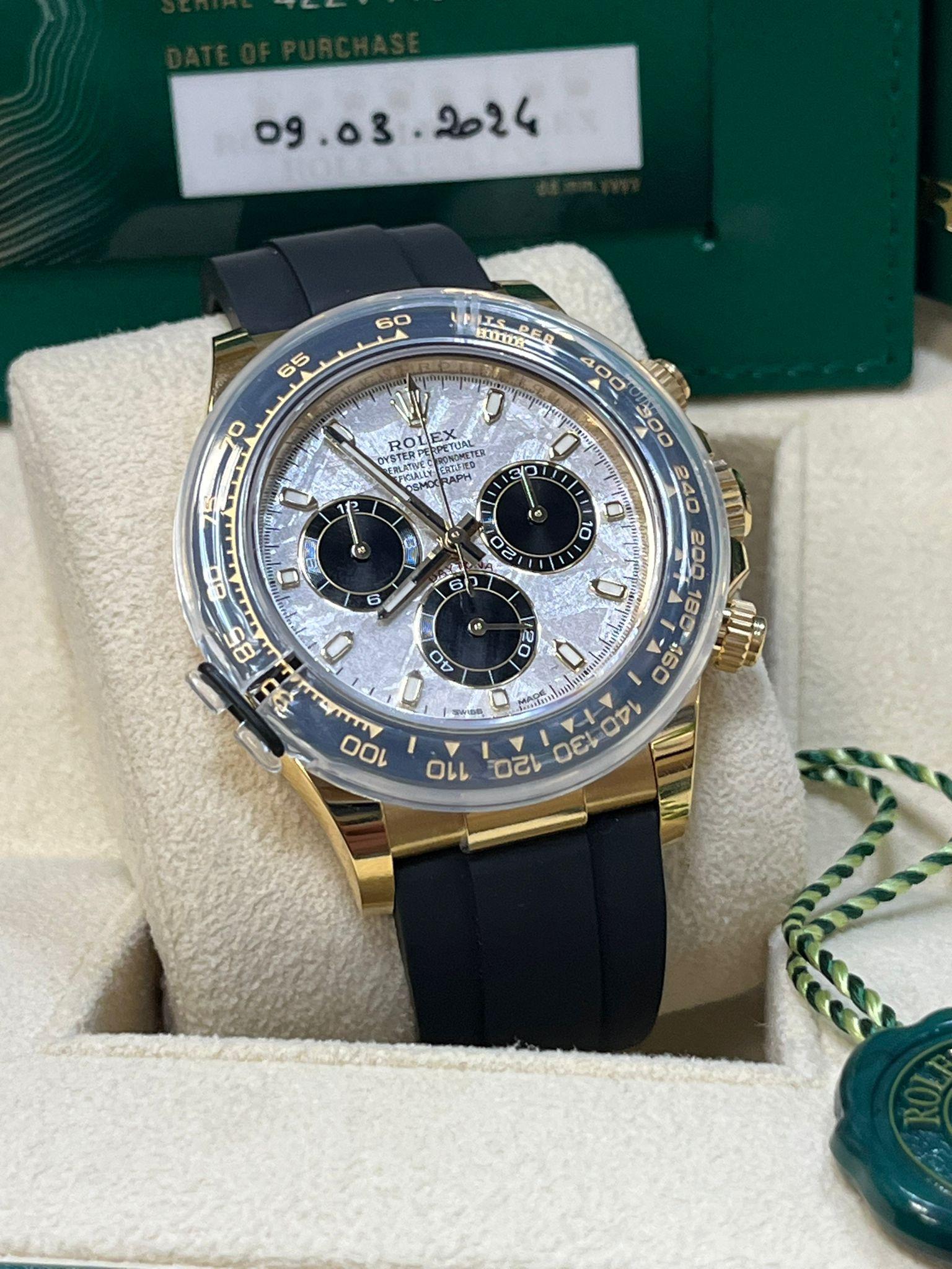 Rolex Cosmograph Daytona 40 Meteorite Dial Oysterflex Yellow Gold Watch 116518LN For Sale 6