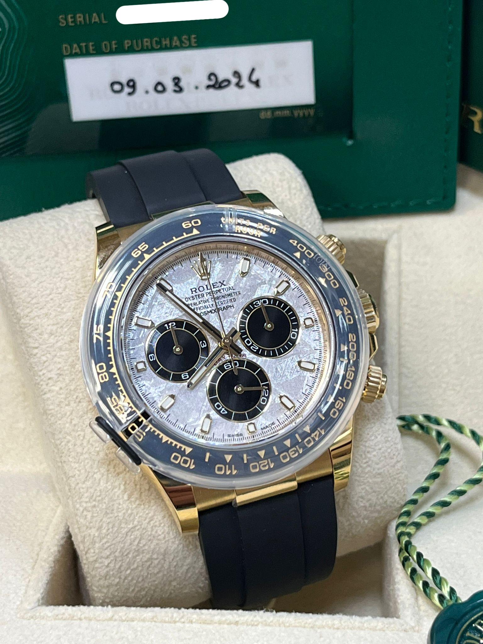 Rolex Cosmograph Daytona 40 Meteorite Dial Oysterflex Yellow Gold Watch 116518LN For Sale 8