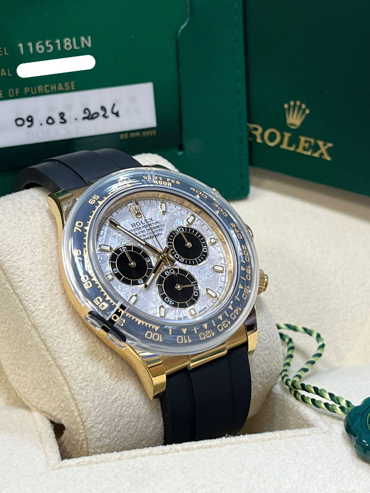 Rolex Cosmograph Daytona 40 Meteorite Dial Oysterflex Yellow Gold Watch 116518LN For Sale 9