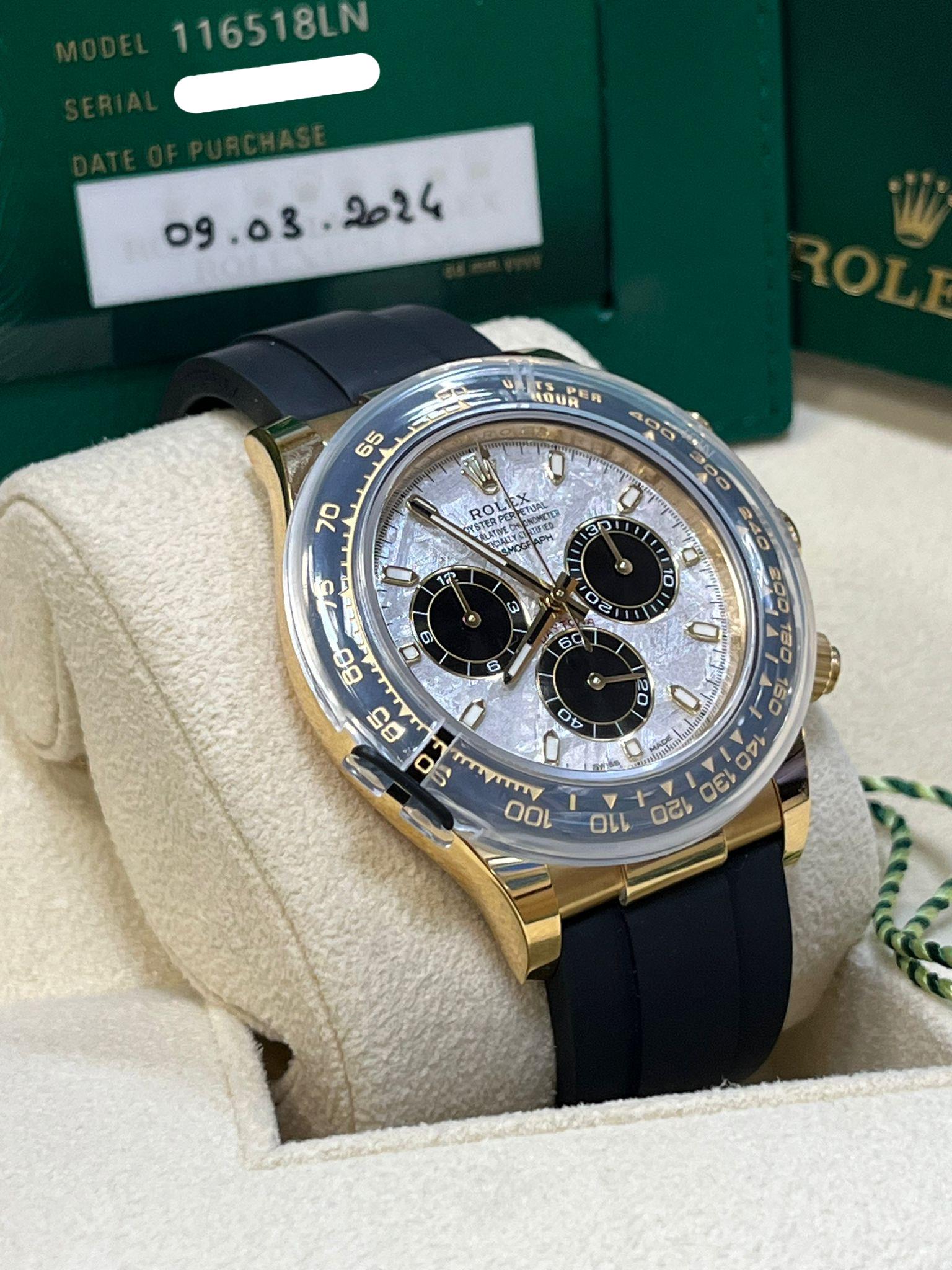 Rolex Cosmograph Daytona 40 Meteorite Dial Oysterflex Yellow Gold Watch 116518LN For Sale 10