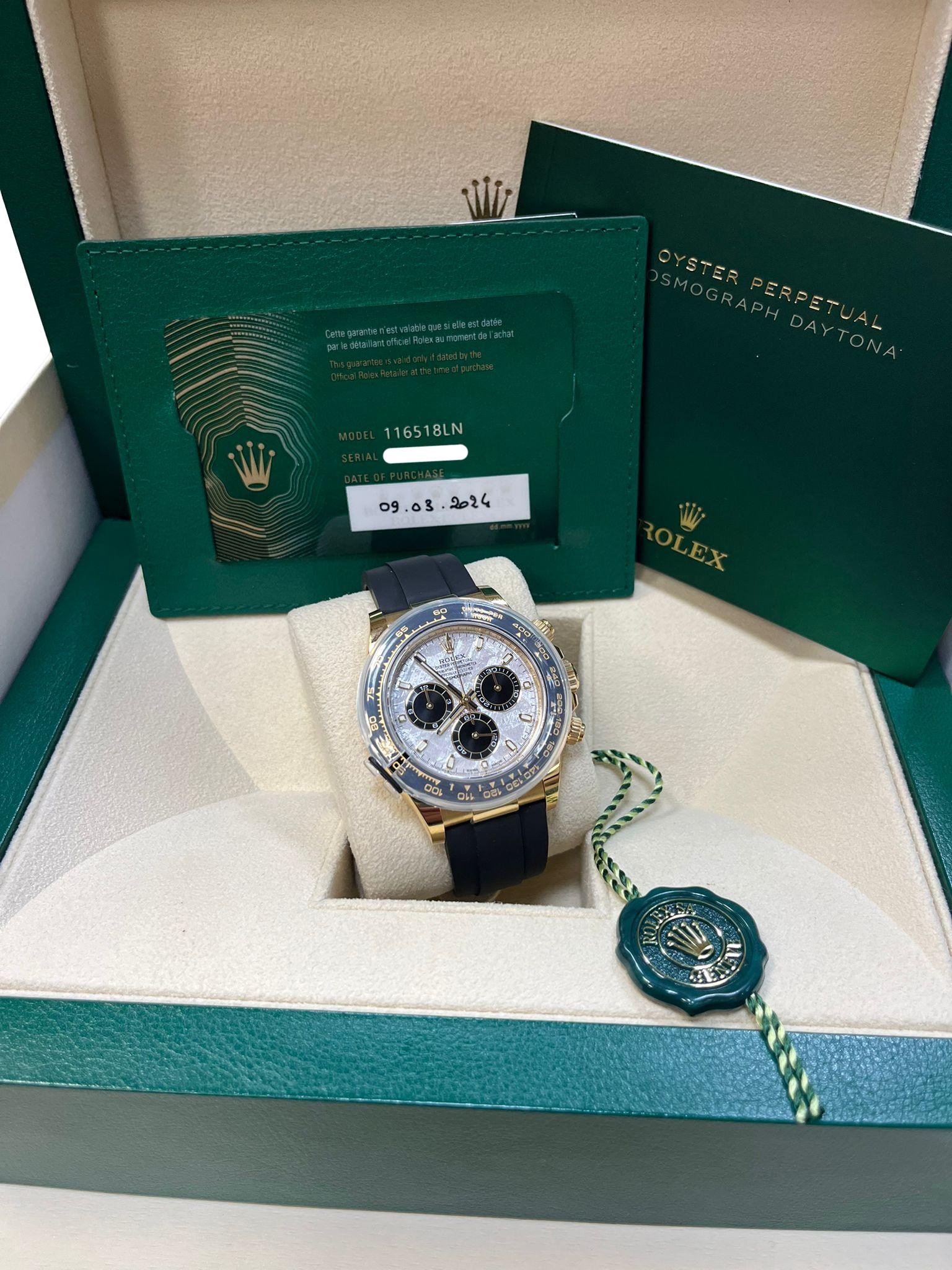 Rolex Cosmograph Daytona 40 Meteorite Dial Oysterflex Yellow Gold Watch 116518LN For Sale 4