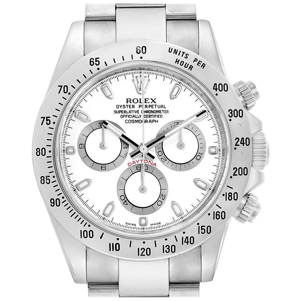 Rolex Cosmograph Daytona 40 White Dial Chrono Steel Men's Watch 116520 For Sale