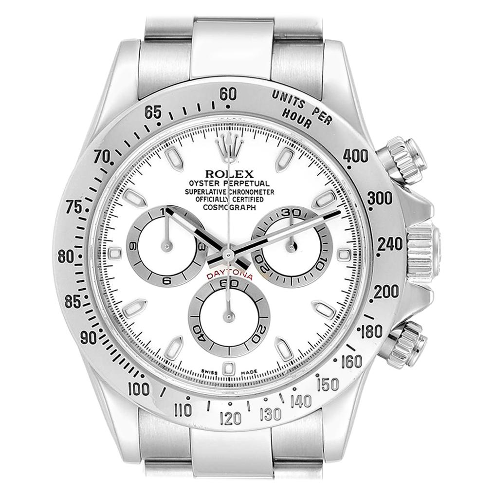 Rolex Cosmograph Daytona 40 White Dial Chrono Steel Men’s Watch 116520 For Sale
