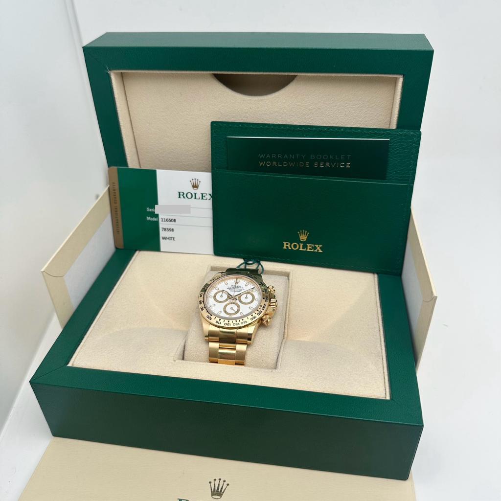 Rolex Cosmograph Daytona 40mm 18K Gold Stick White Dial Men Watch 116508 In Good Condition For Sale In New York, NY