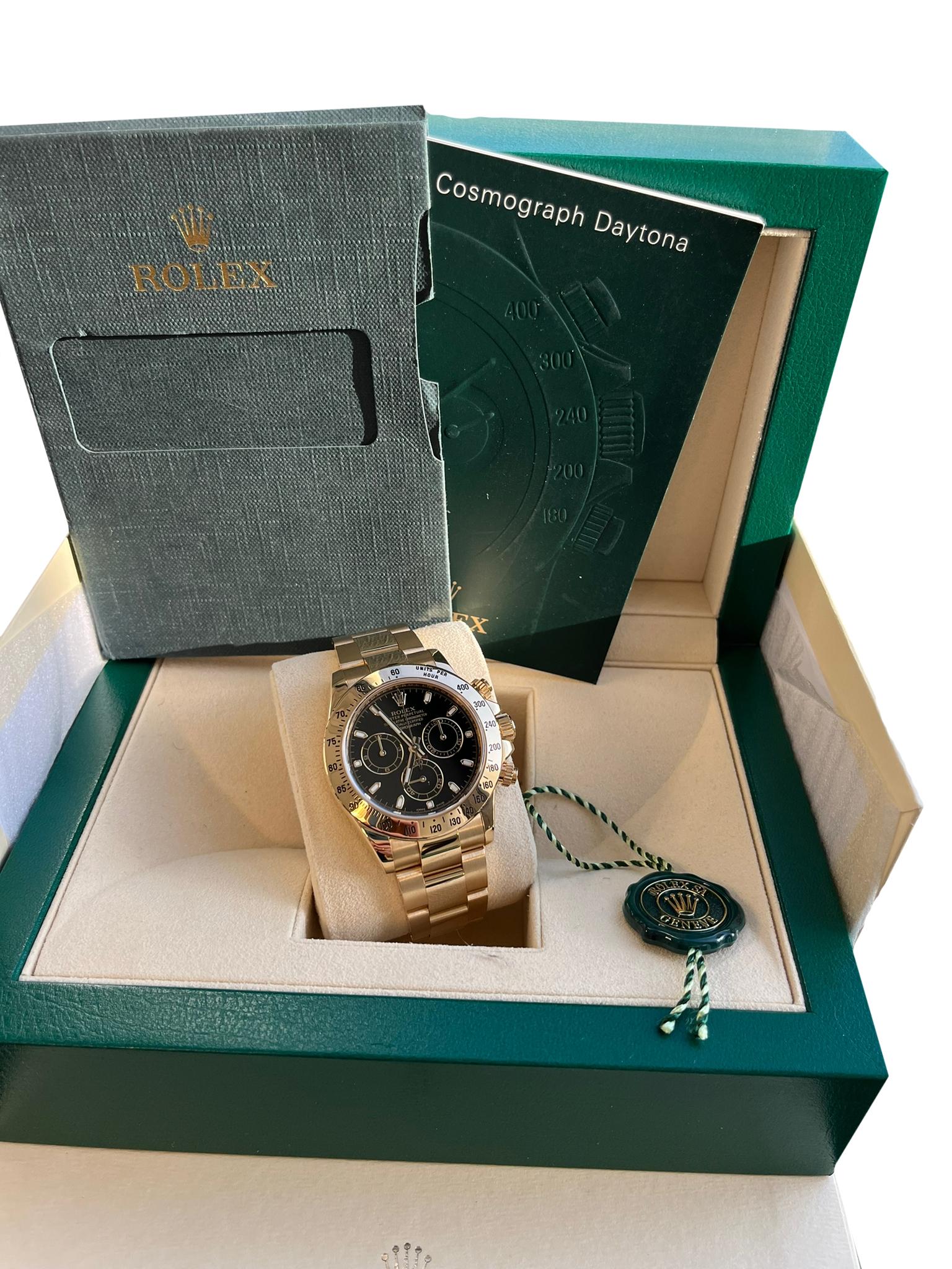 Rolex Cosmograph Daytona Black Dial 18K Yellow Gold Mens Watch 116528H For Sale 5