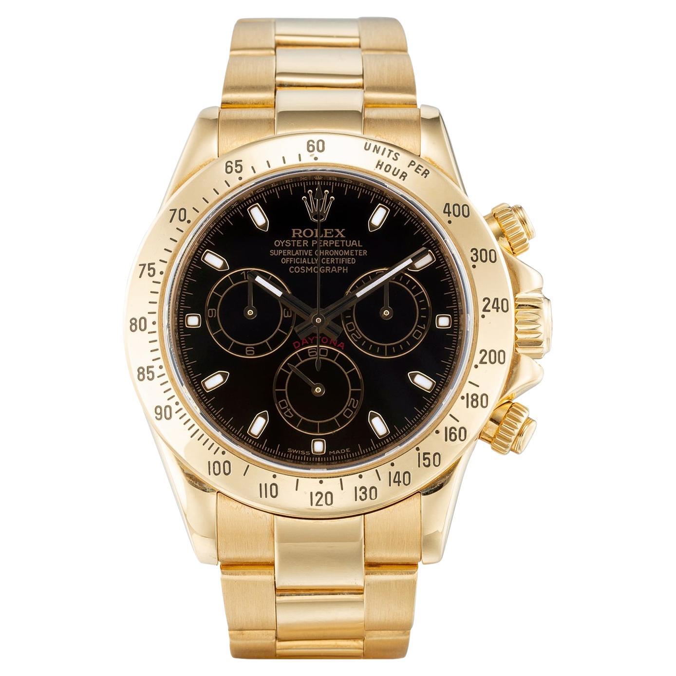 Rolex Cosmograph Daytona Black Dial 18K Yellow Gold Mens Watch 116528H
