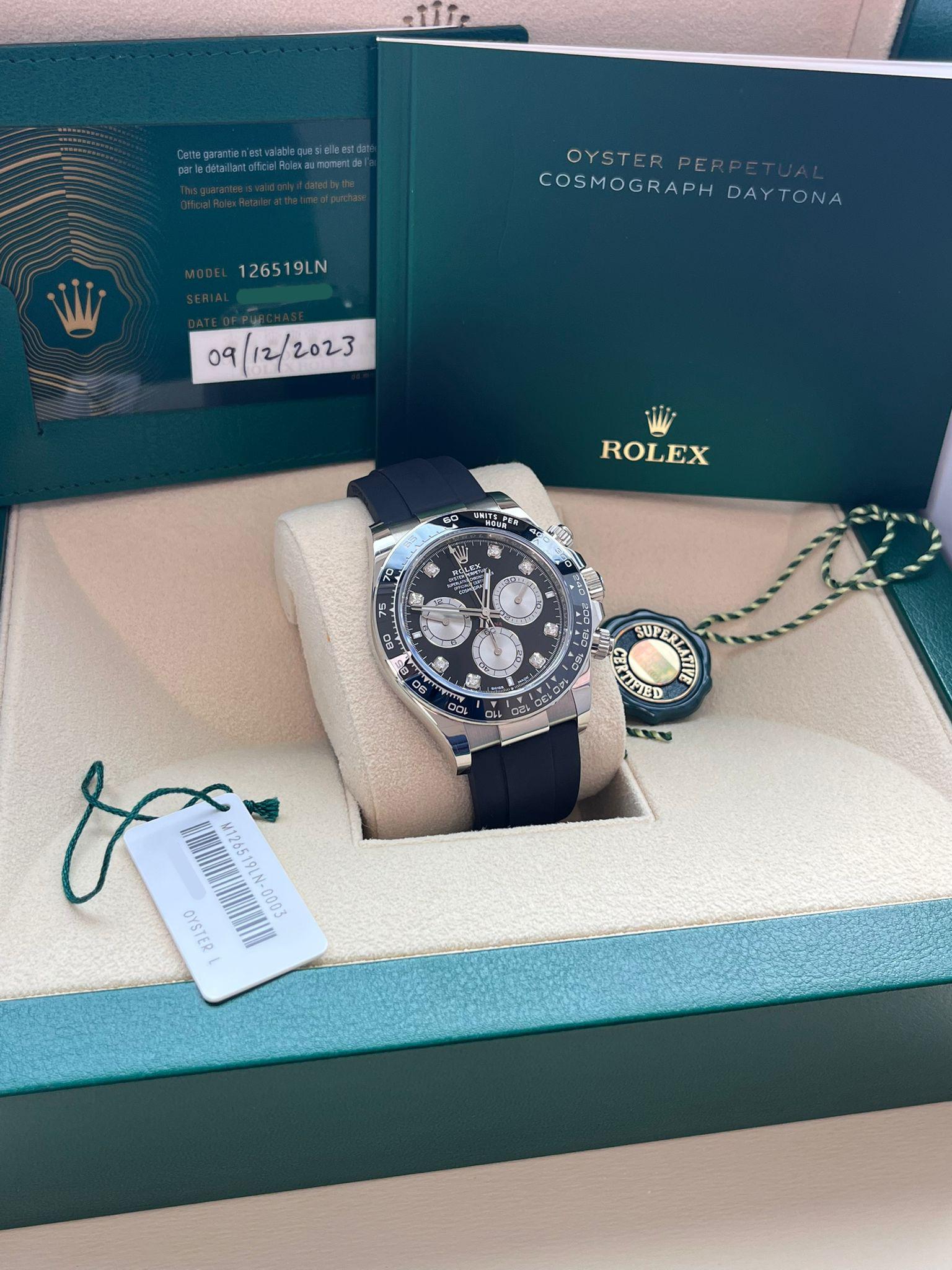 Rolex Cosmograph Daytona 40mm Quadrante Diamante Oro Bianco Orologio Oysterflex 126519 in vendita 5