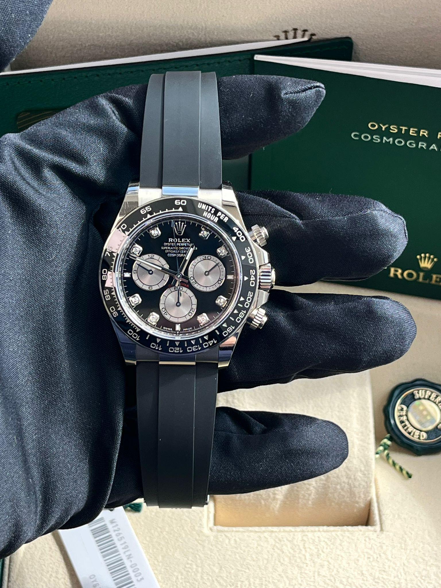 Rolex Cosmograph Daytona 40mm Quadrante Diamante Oro Bianco Orologio Oysterflex 126519 in vendita 11