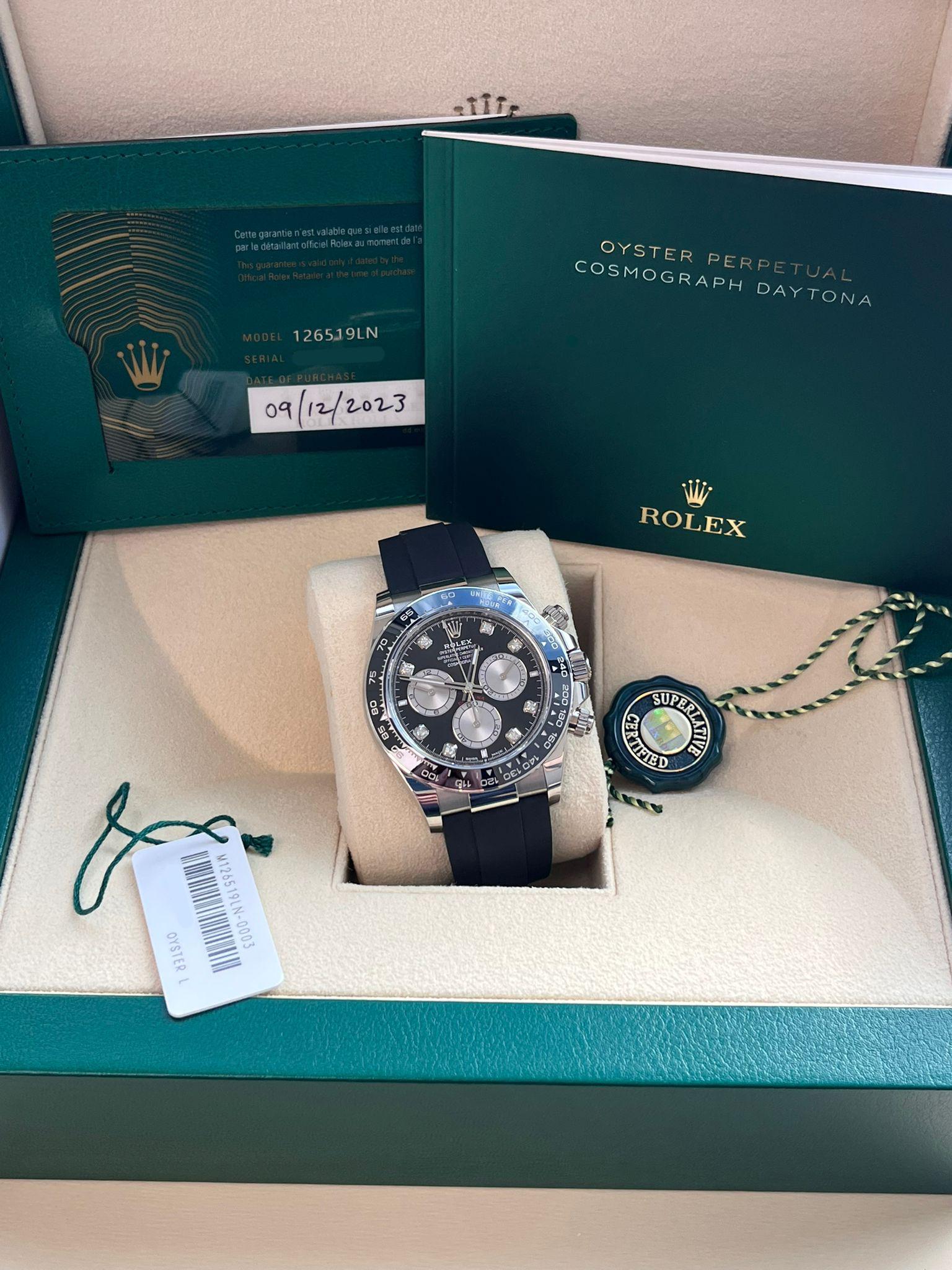Taglio rotondo Rolex Cosmograph Daytona 40mm Quadrante Diamante Oro Bianco Orologio Oysterflex 126519 in vendita