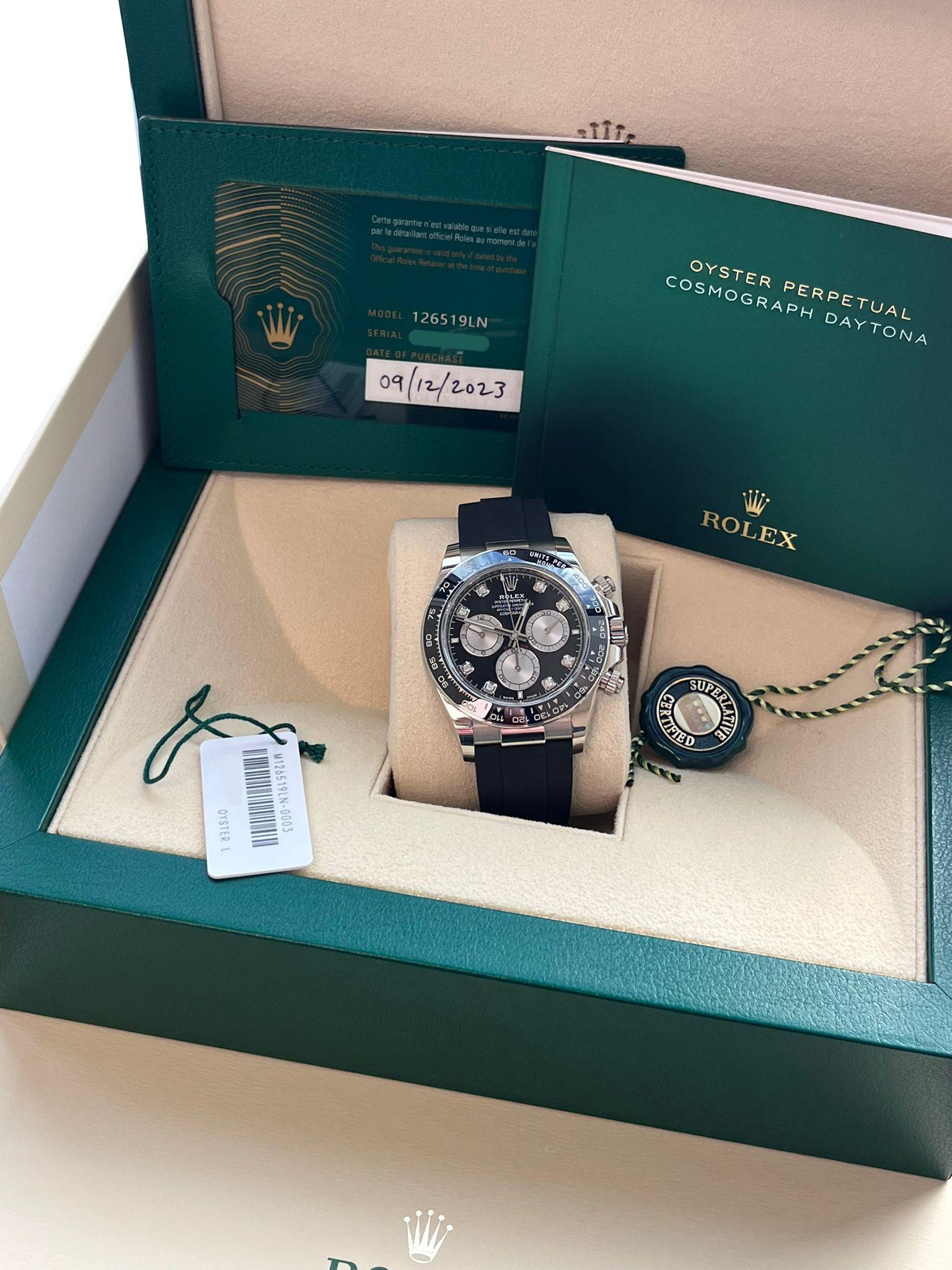 Rolex Cosmograph Daytona 40mm Quadrante Diamante Oro Bianco Orologio Oysterflex 126519 In condizioni Nuovo in vendita a Aventura, FL