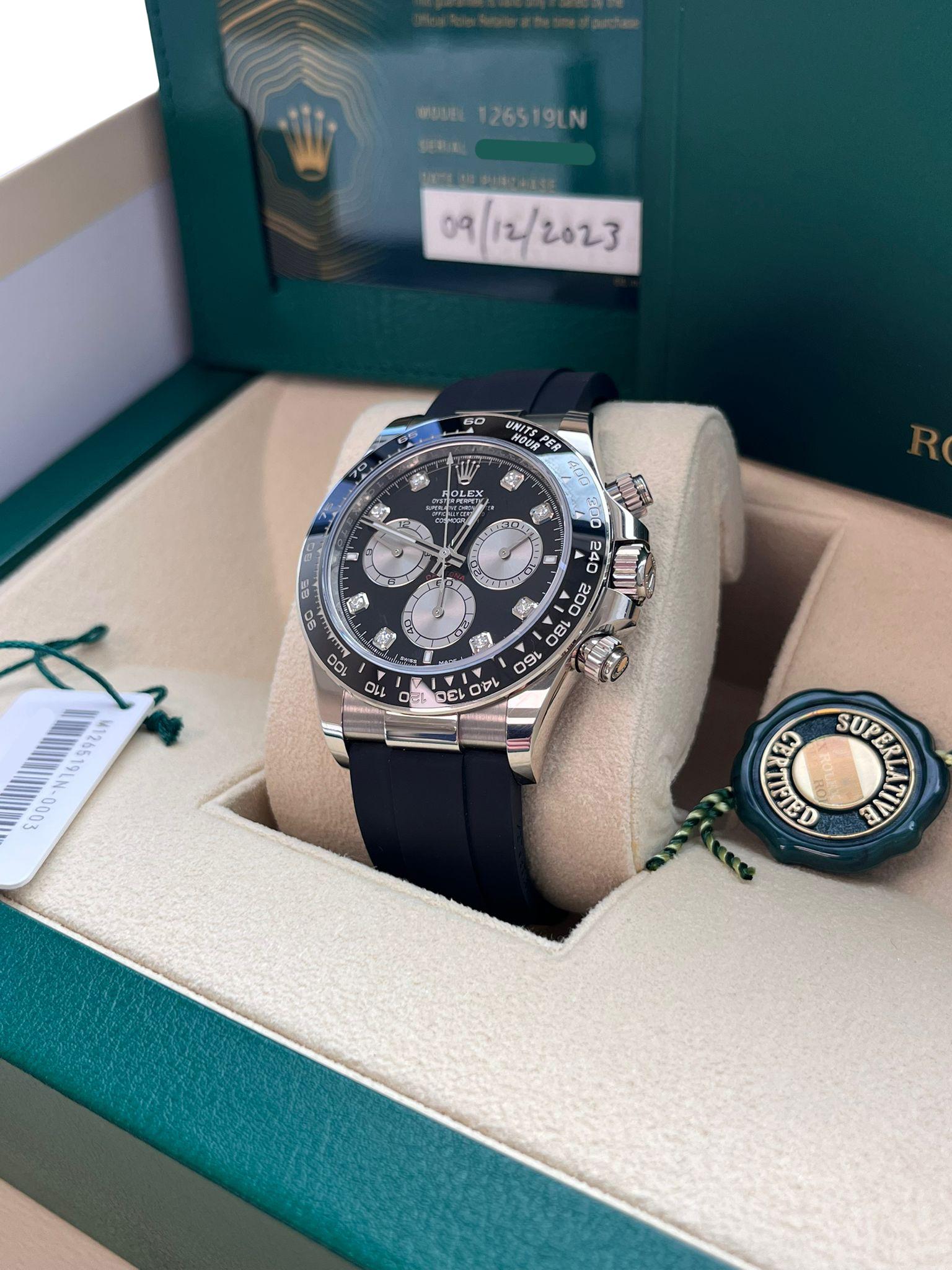 Rolex Cosmograph Daytona 40mm Quadrante Diamante Oro Bianco Orologio Oysterflex 126519 in vendita 2