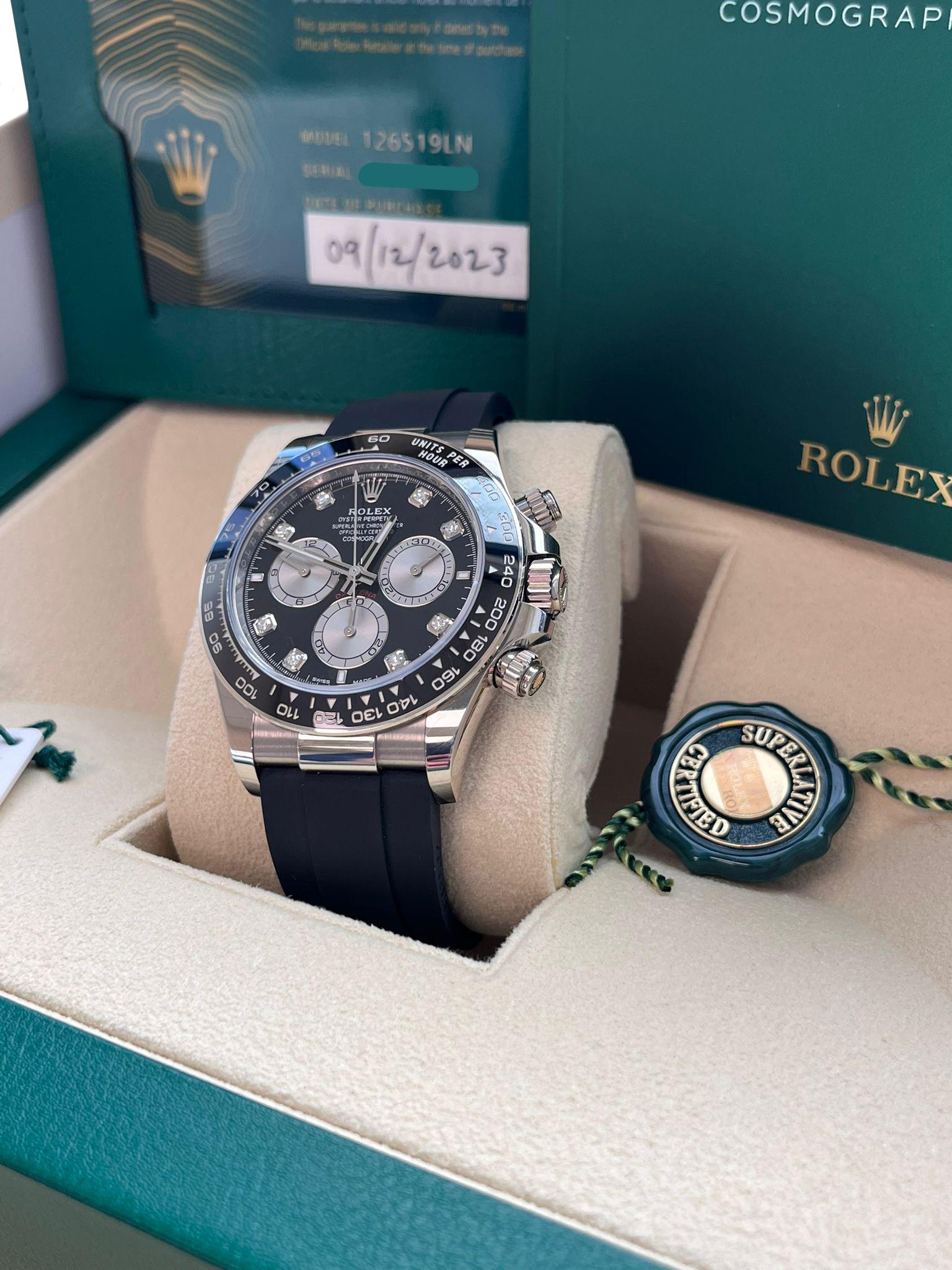 Rolex Cosmograph Daytona 40mm Quadrante Diamante Oro Bianco Orologio Oysterflex 126519 in vendita 3