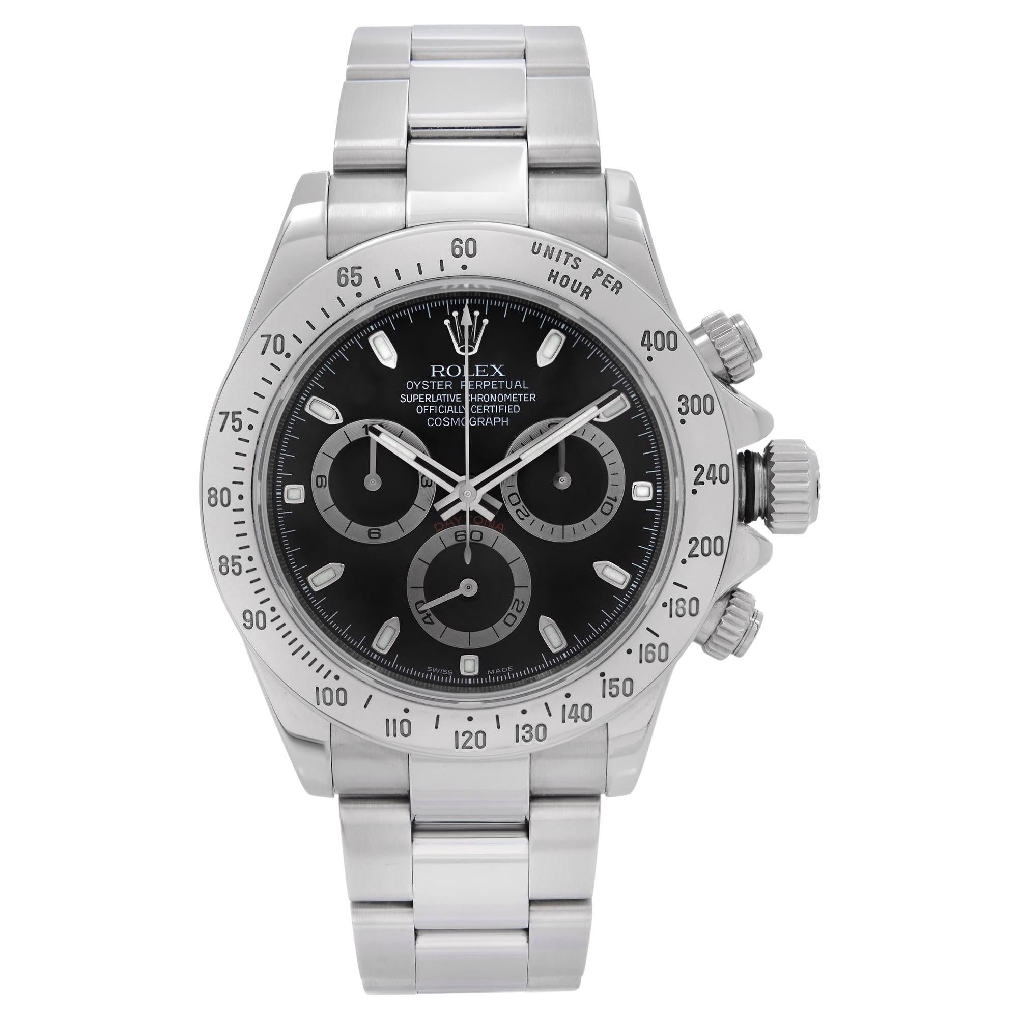 Rolex Montre Cosmograph Daytona automatique en acier avec cadran noir et index pour hommes 116520