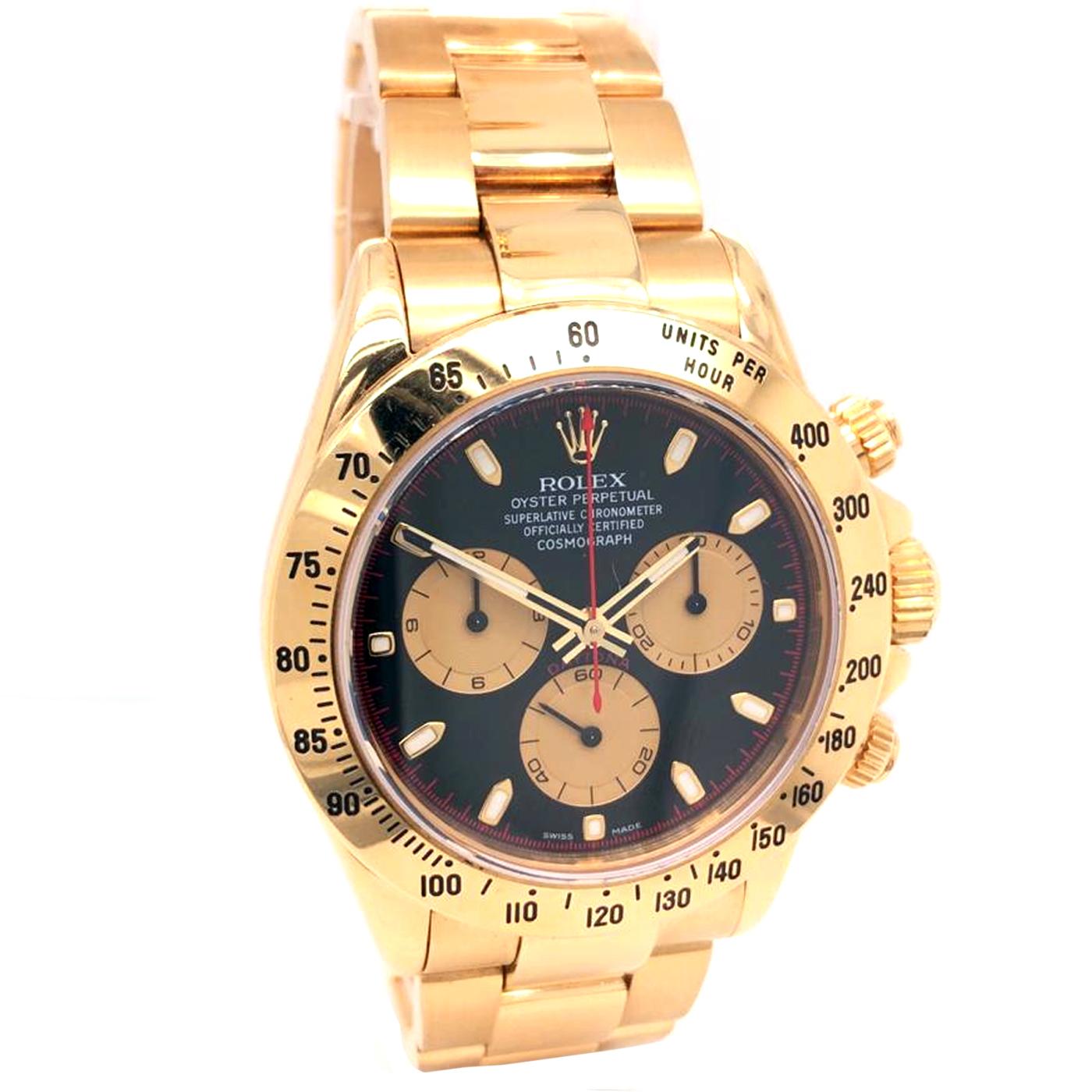 Rolex Cosmograph Daytona Montre Homme Or Jaune 18k Cadran Noir 116528 en vente 4