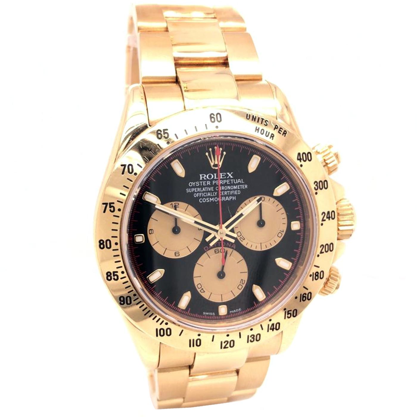 Rolex Cosmograph Daytona Men's 18k Yellow Gold Black Dial Mens Watch 116528 For Sale 4