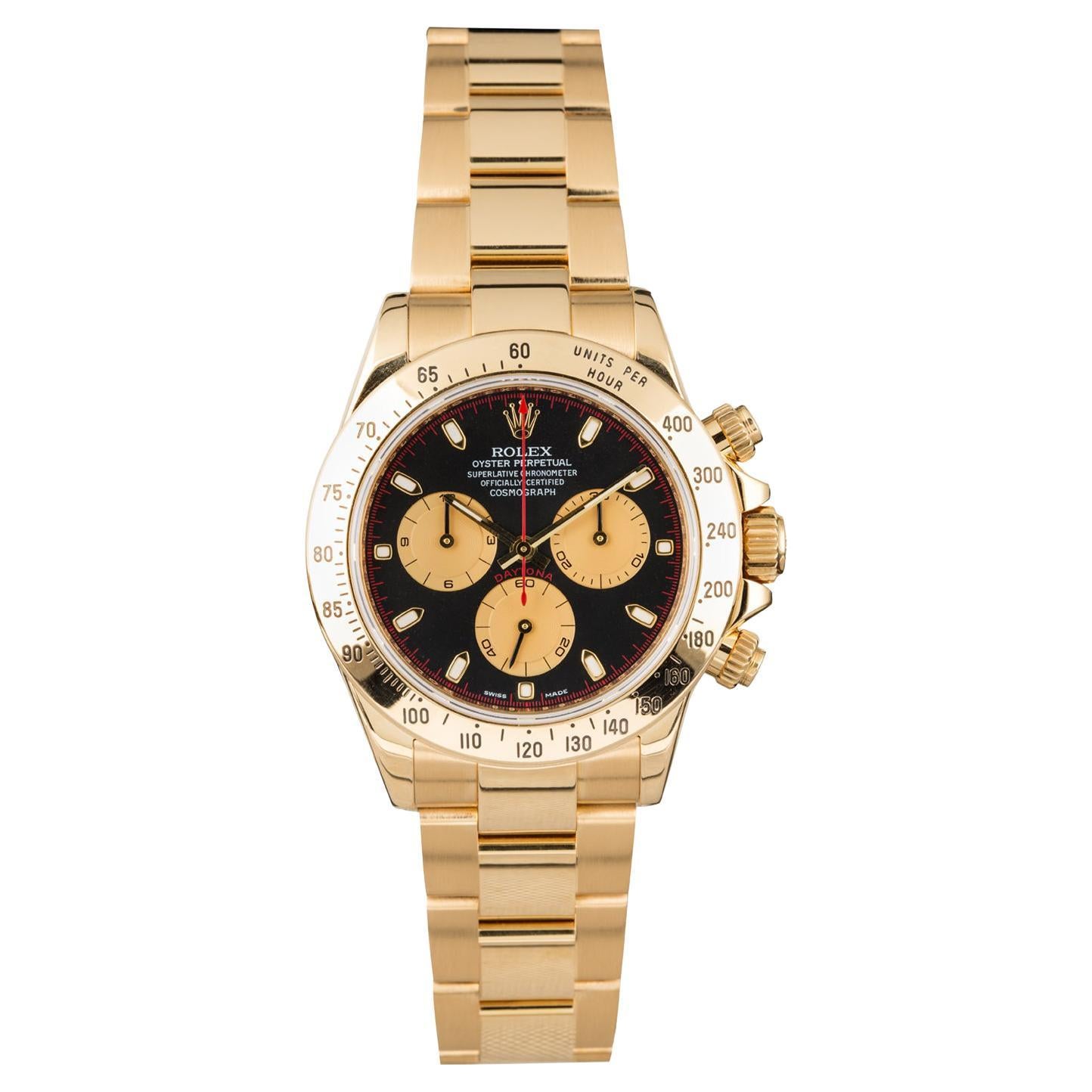 Rolex Cosmograph Daytona Men's 18k Yellow Gold Black Dial Mens Watch 116528 For Sale