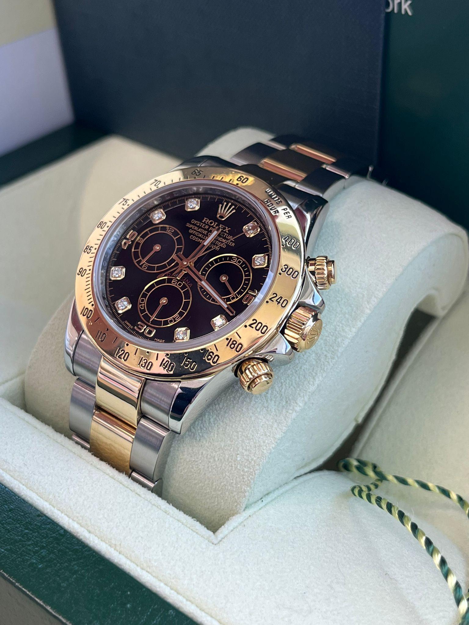 Rolex Cosmograph Daytona Diamant schwarzes Zifferblatt Oystersteel Herrenuhr 116523 im Angebot 4