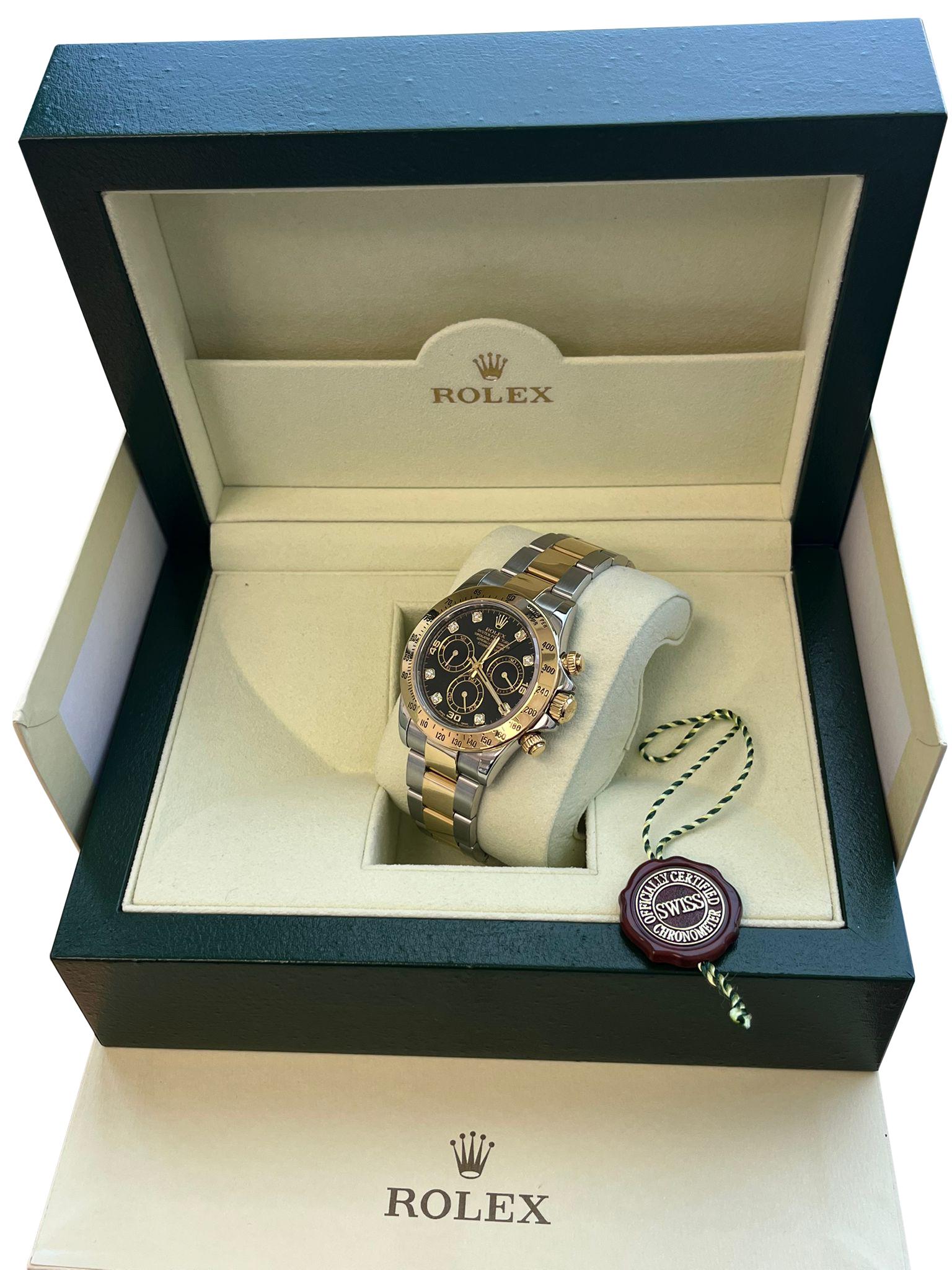 Rolex Cosmograph Daytona Diamant schwarzes Zifferblatt Oystersteel Herrenuhr 116523 im Angebot 5