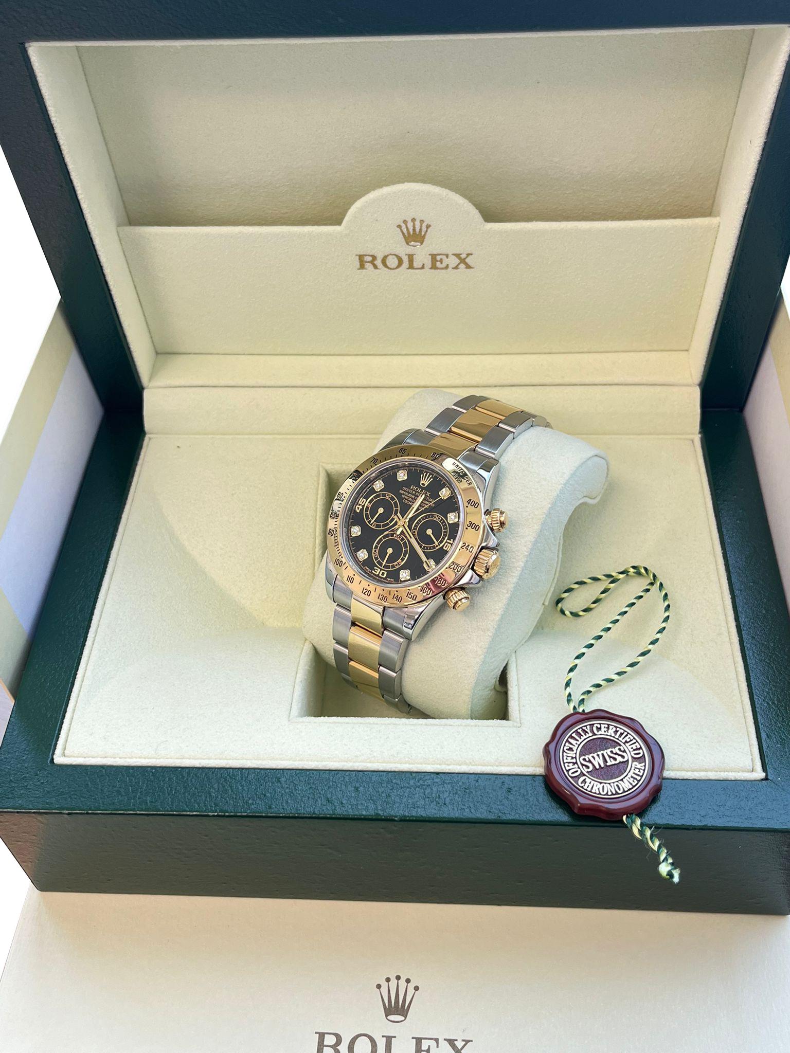 Rolex Cosmograph Daytona Diamant schwarzes Zifferblatt Oystersteel Herrenuhr 116523 im Angebot 6