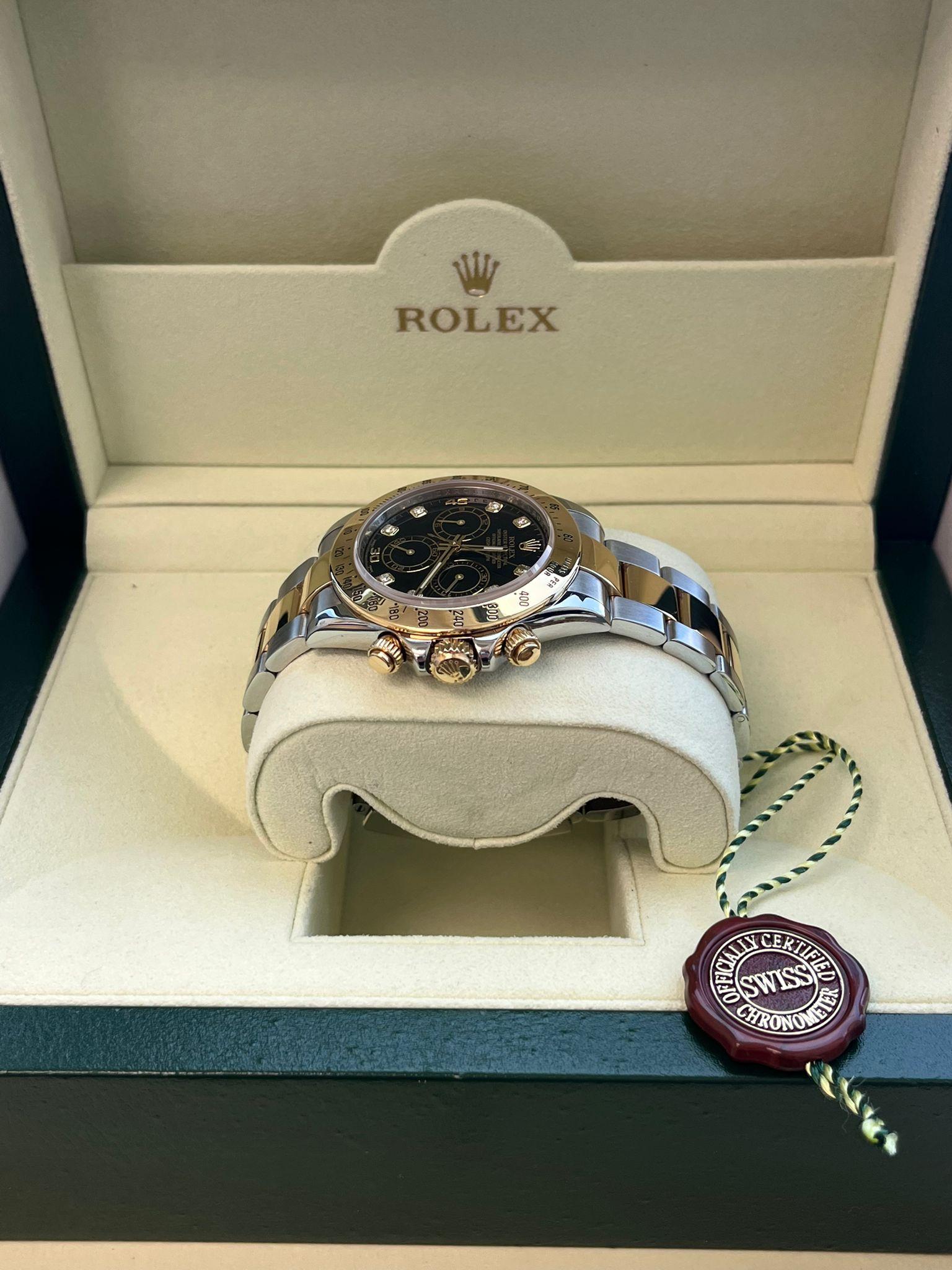 Rolex Cosmograph Daytona Diamant schwarzes Zifferblatt Oystersteel Herrenuhr 116523 im Angebot 7