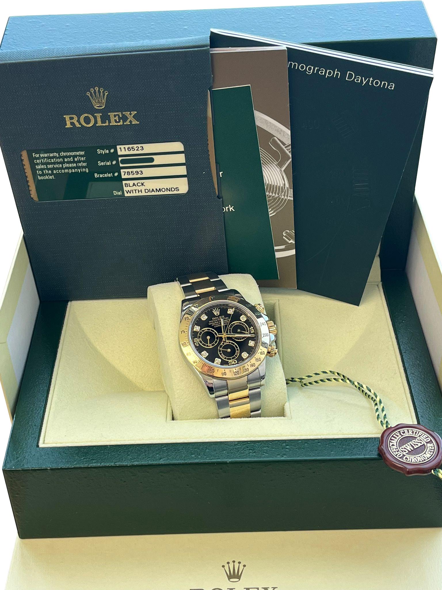 Rolex Cosmograph Daytona Diamant schwarzes Zifferblatt Oystersteel Herrenuhr 116523 (Modernistisch) im Angebot