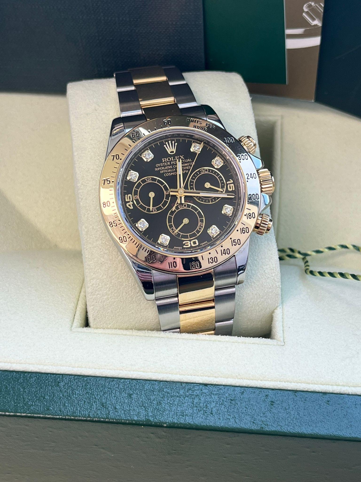 Rolex Cosmograph Daytona Diamant schwarzes Zifferblatt Oystersteel Herrenuhr 116523 im Angebot 1