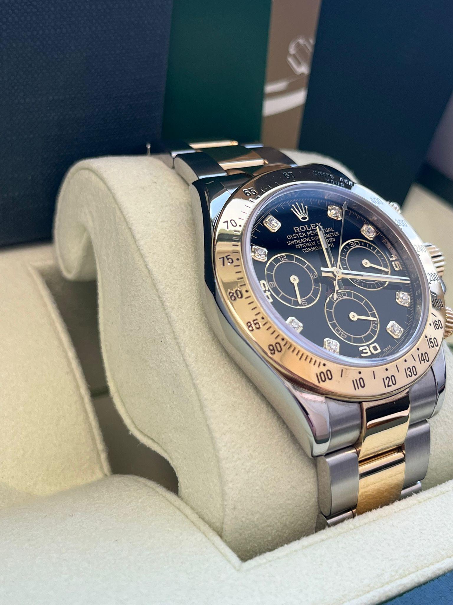 Rolex Cosmograph Daytona Diamant schwarzes Zifferblatt Oystersteel Herrenuhr 116523 im Angebot 2