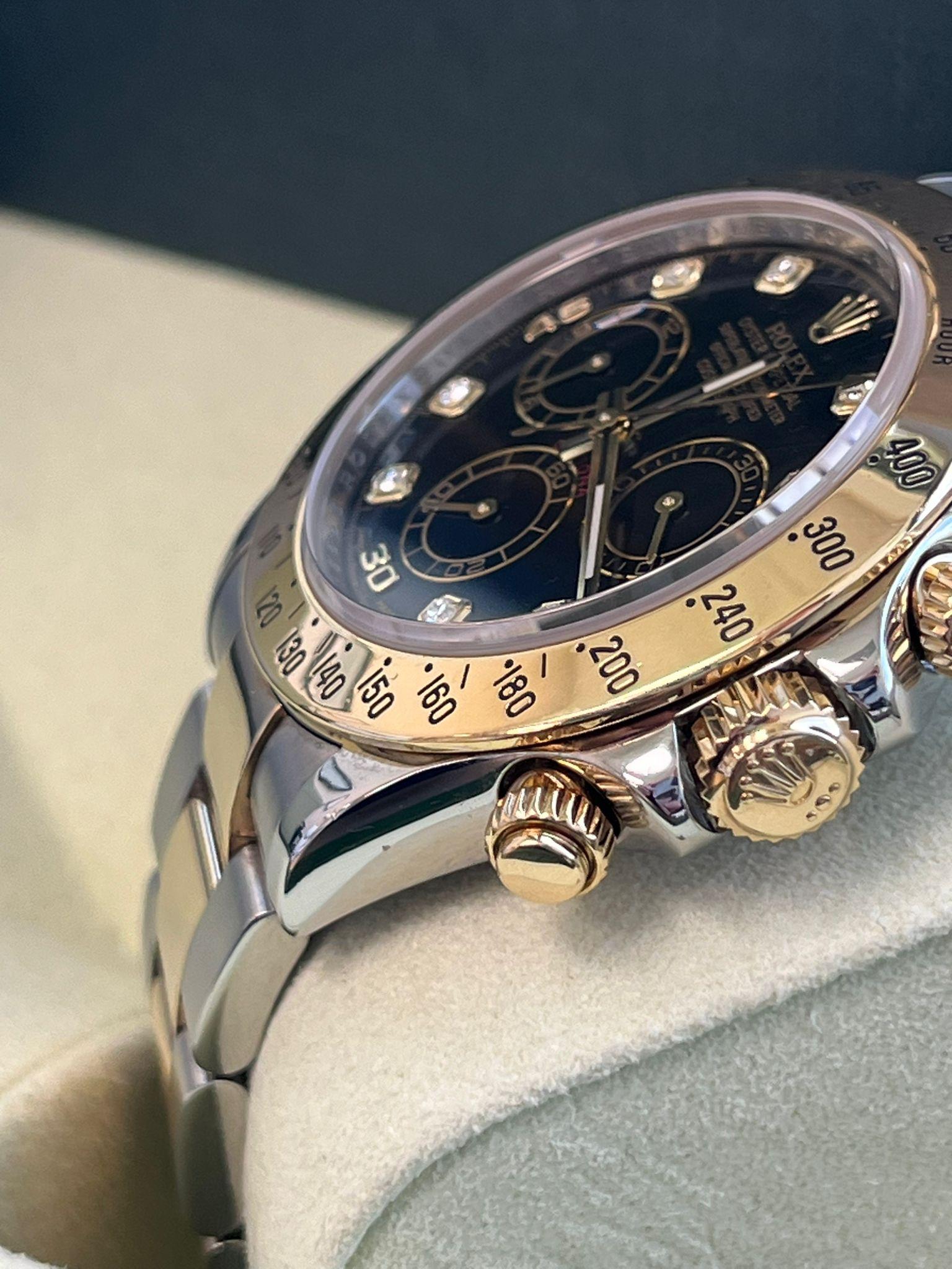 Rolex Cosmograph Daytona Diamant schwarzes Zifferblatt Oystersteel Herrenuhr 116523 im Angebot 3