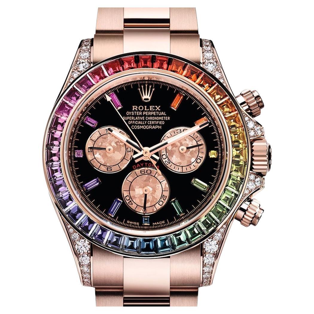 Rolex Cosmograph Daytona Everose Gold Black Dial Diamond Wristwatch For Sale