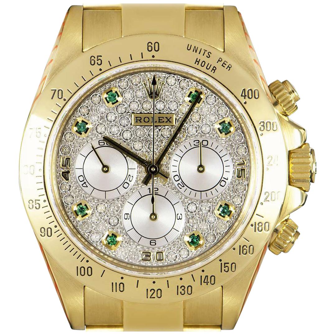 Rolex Cosmograph Daytona Gold Pave Diamond & Emerald Set Dial Zenith Movement