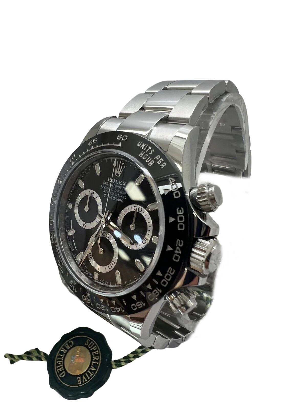 El Reloj Rolex Cosmograph Daytona Negro para hombre, modelo 116500LN, es el último lanzamiento de 2023 que combina a la perfección la tecnología de vanguardia con un diseño icónico. Este nuevo modelo presenta una elegante esfera negra y un duradero