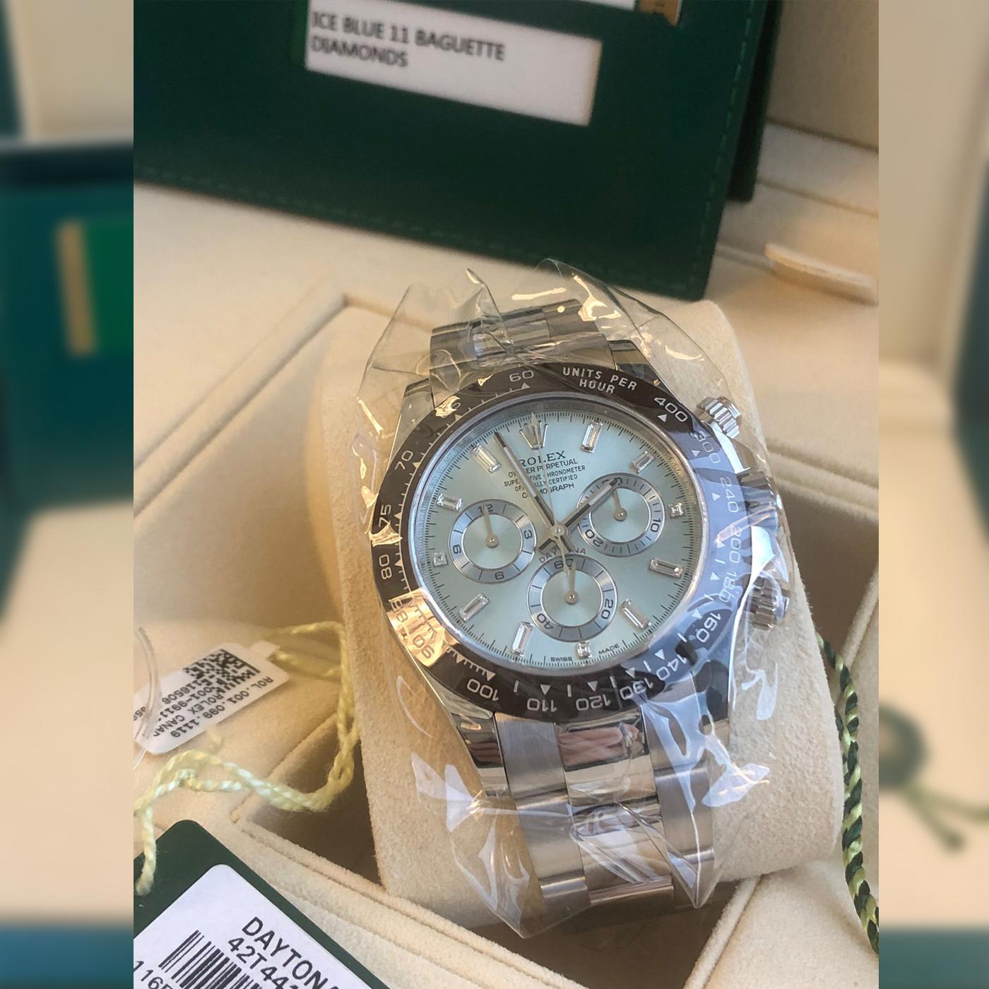 Rolex Cosmograph Daytona Platinum Ice Factory Blue Gem Index Dial Watch 116506 11
