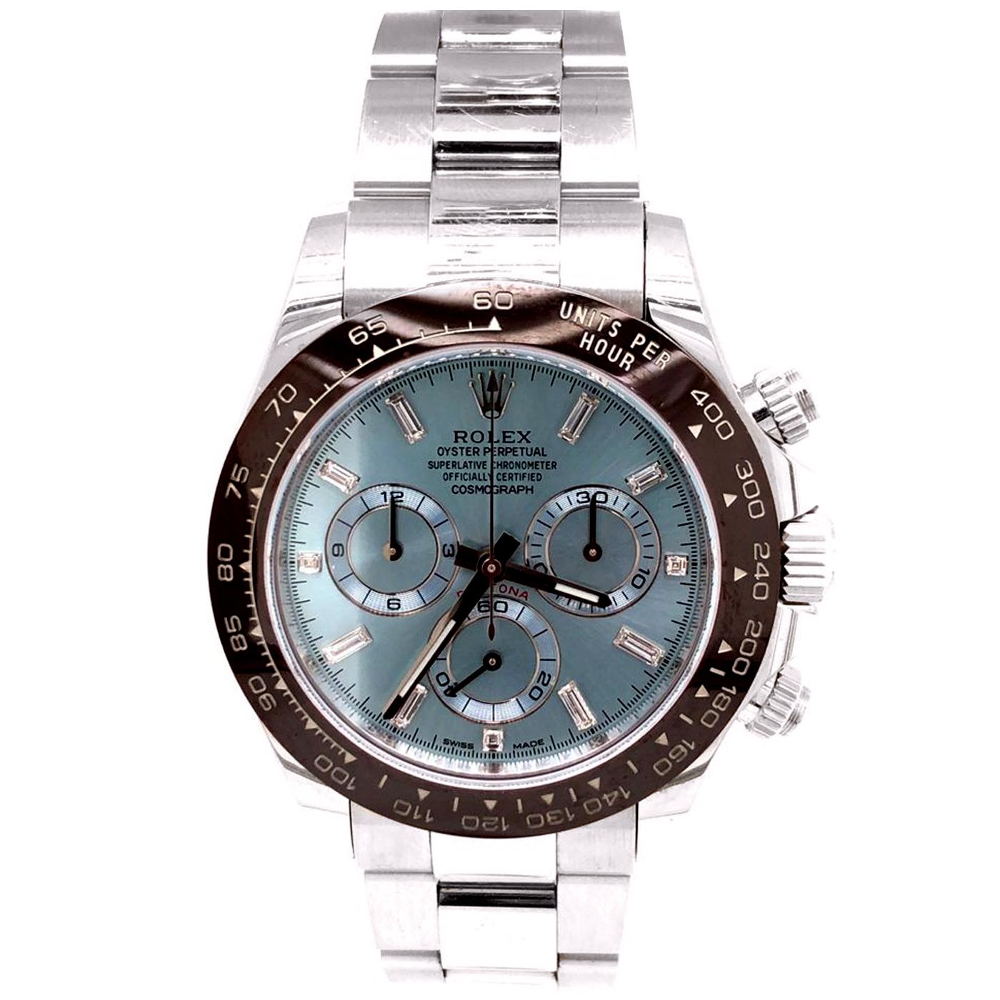 Rolex Cosmograph Daytona Platinum Ice Factory Blue Gem Index Dial Watch 116506 1