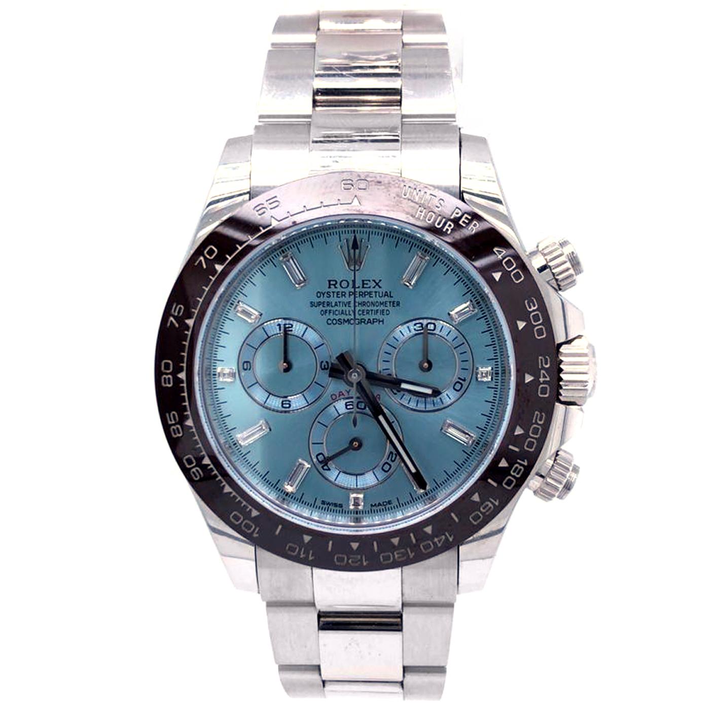 Rolex Cosmograph Daytona Platin Eis Fabrik blau Gem Index Zifferblatt Uhr 116506 4