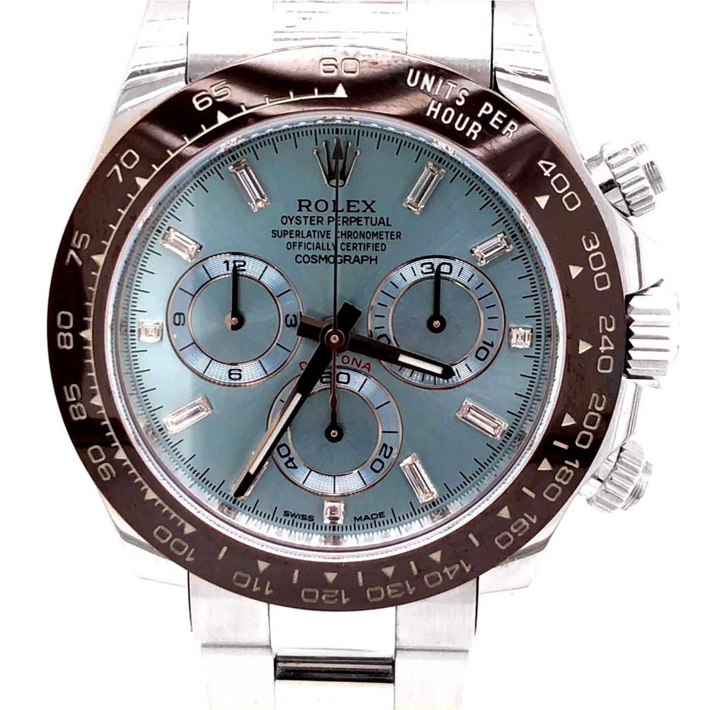 Rolex Cosmograph Daytona Platinum Ice Factory Blue Gem Index Dial Watch 116506 3
