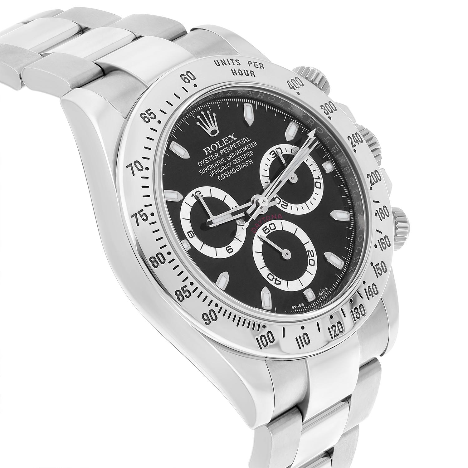Rolex Cosmograph Daytona Stainless Steel 40mm Black Men's Watch 116520 In Excellent Condition For Sale In New York, NY