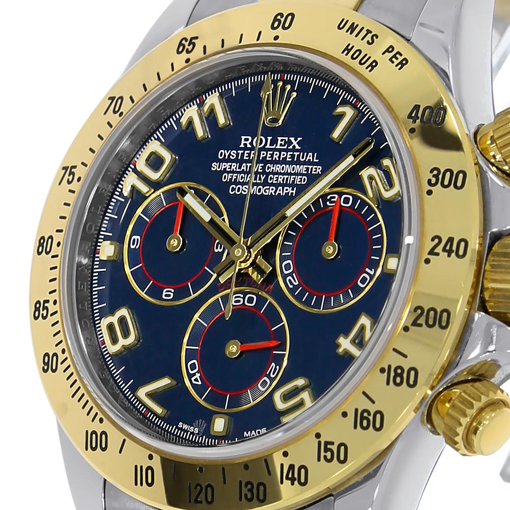 Contemporary Rolex Cosmograph Daytona Stainless Steel and Gold Blue Dial Watch 116523