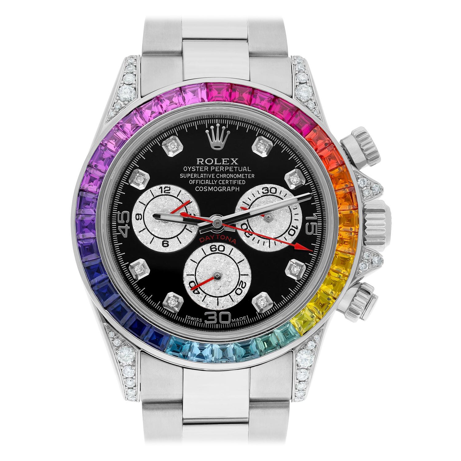 Rolex Cosmograph Daytona Edelstahl Regenbogen-Diamant-Uhr 116520, maßgefertigt