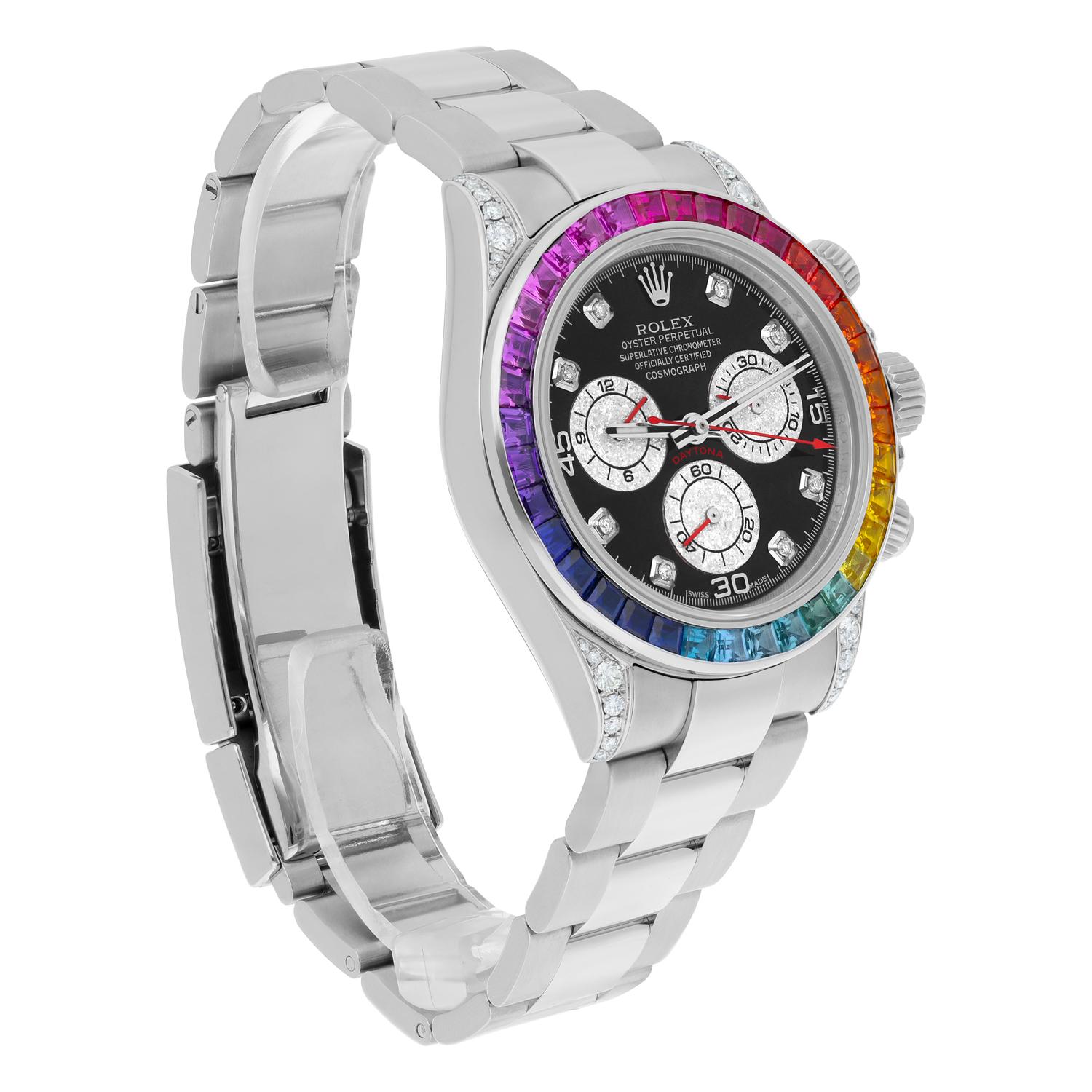 Modern Rolex Cosmograph Daytona Stainless Steel Rainbow Diamond Watch 116520 Customized