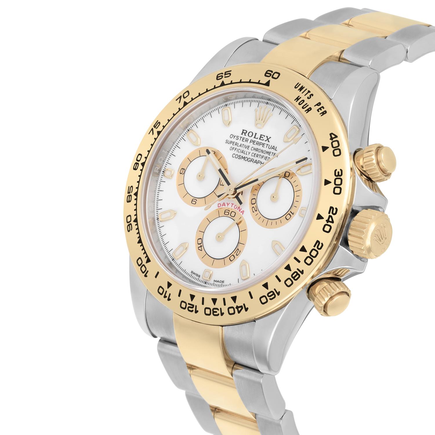 Rolex Cosmograph Daytona Edelstahl/Gelbgold Weißes Zifferblatt Uhr 116503 im Angebot 1