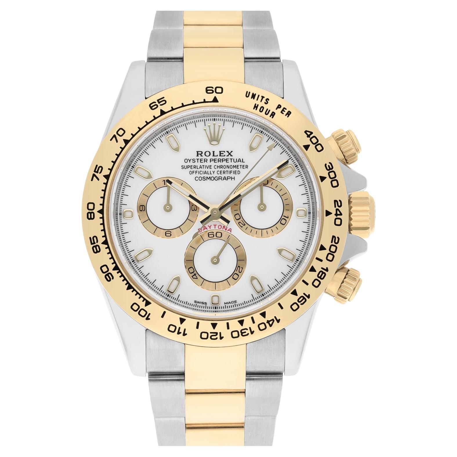 Rolex Cosmograph Daytona Edelstahl/Gelbgold Weißes Zifferblatt Uhr 116503 im Angebot