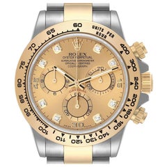 Rolex Cosmograph Daytona Steel Yellow Gold Diamond Dial Watch 116503 Box Card