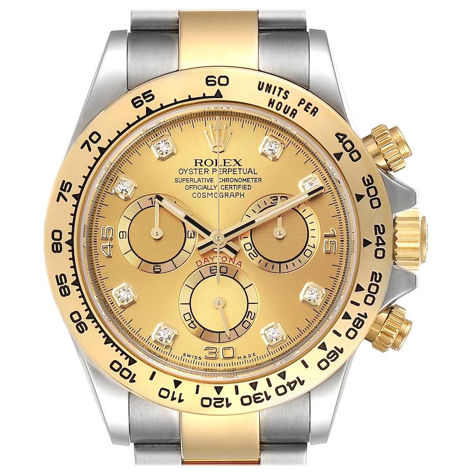 Rolex Cosmograph Daytona Steel Yellow Gold Diamond Watch 116503 Box Card For Sale